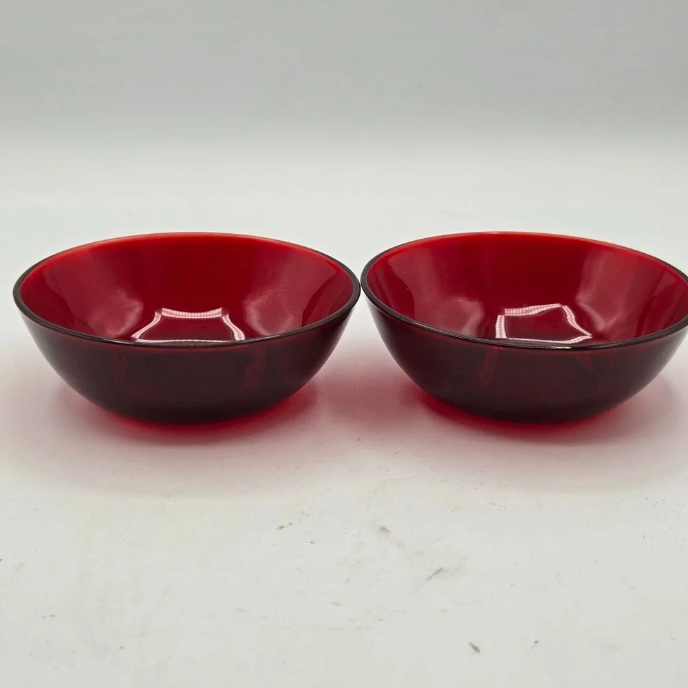 Set Of 2 ARCOROC (France) Ruby Red‎ Glass Fruit/Dessert Bowls VINTAGE